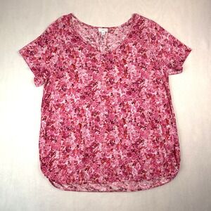 J. Jill Blouse Women 2X Pink Floral Short Sleeve V Neck Cotton Modal Top